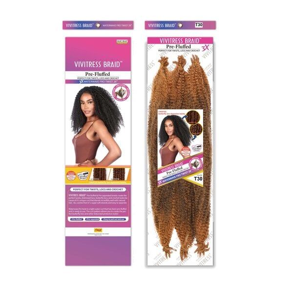Vivitress Pre Fluffed WaterWave Fro Twist – 24 Inch Haar voor Krullend Haar (T1B/30)
