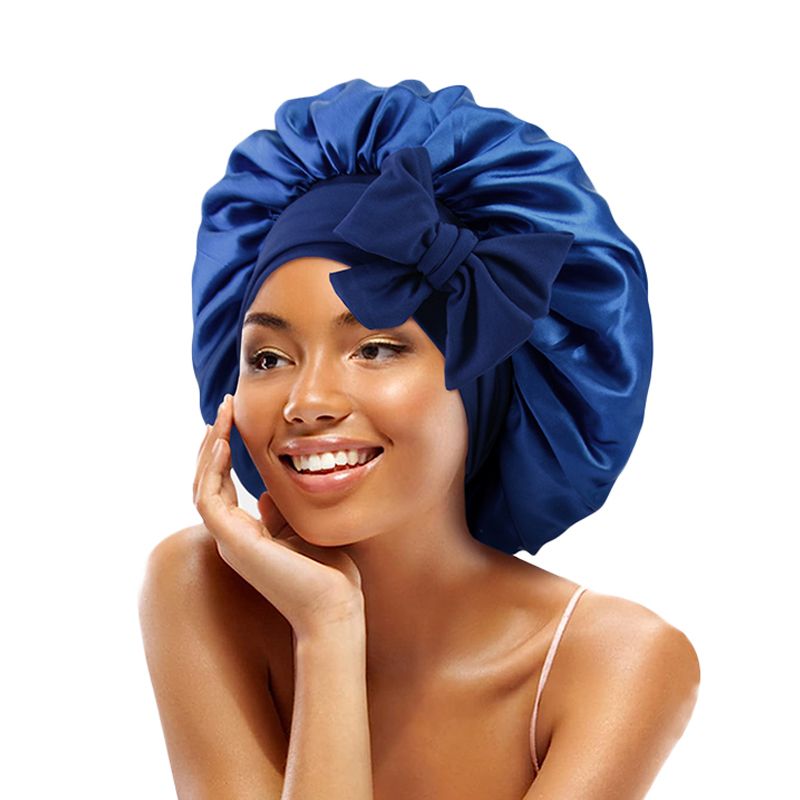MHS Satin Bonnet – Jumbo Maat met Rekbare Tie in Navy Blauw (1 stuk)