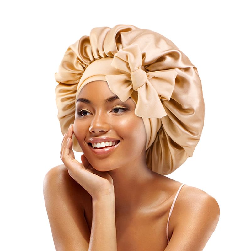 MHS Satin Bonnet – Jumbo Maat met Rekbare Strik in Goud (Jumbo)