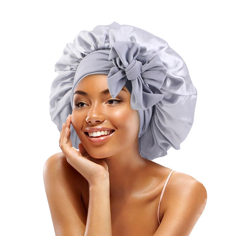 MHS Satin Bonnet – Jumbo Muts met Rekbare Strik in Zilver (Jumbo)