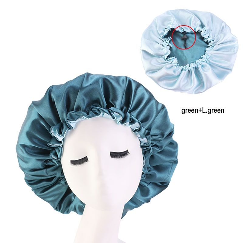 MHS Satin Haar Bonnet – Dubbel Laag en Verstelbaar (36cm) Groen