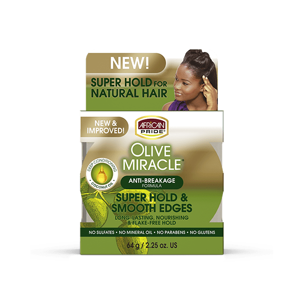 African Pride Olijf Miracle – Zijdezachte Hoeken voor Natuurlijk Haar (64g)