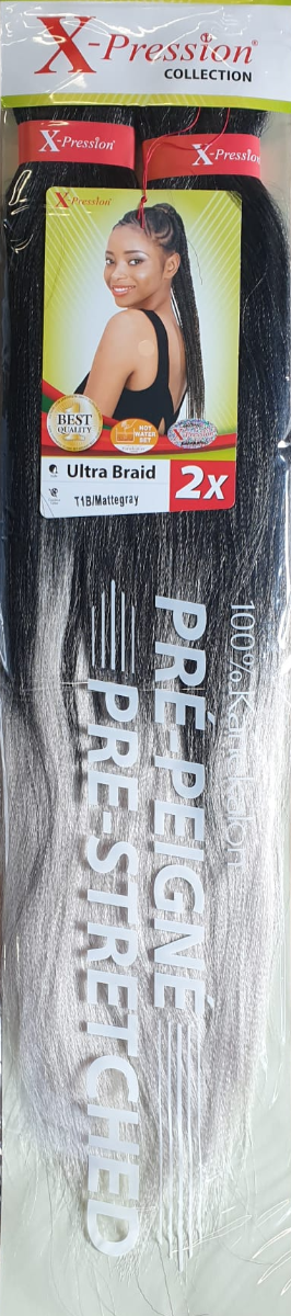 X-Pression Pre-Stretched Braid – T1B-Matte Gray Vlecht Haar (2x)