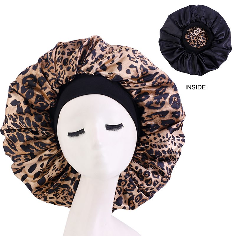 MHS Satin Silky Bonnet – Extra Grote Slaapmuts met Floral Patroon (Goud Leopard)