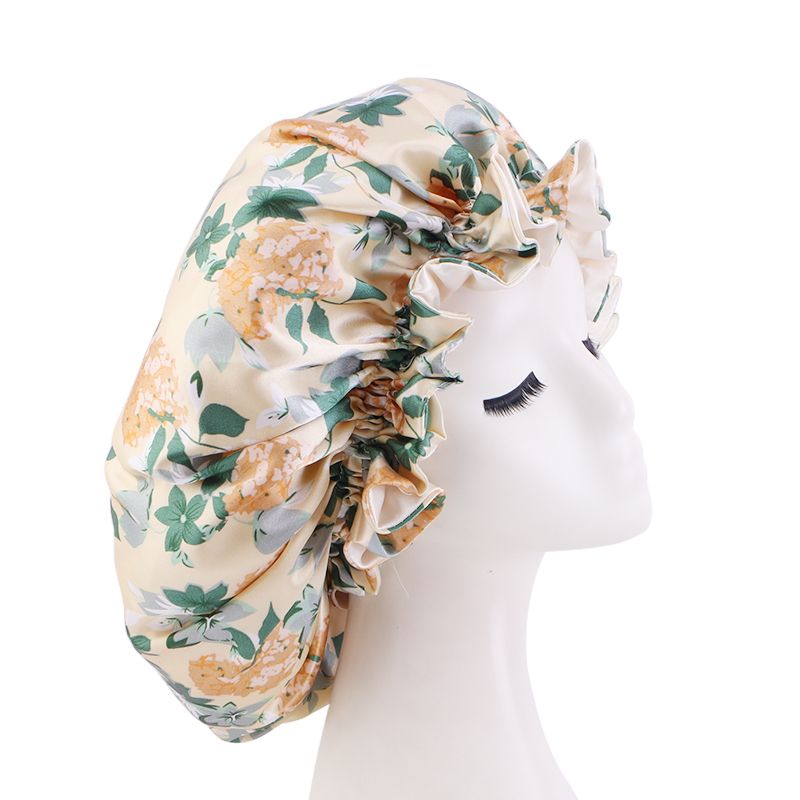 MHS Satin Slaapcap – Dubbele Laag met Elastische Band (38cm, Beige)